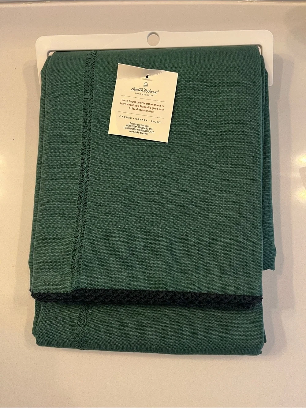 Hearth & Hand Dark Green Crochet-Trim Kitchen table cloth